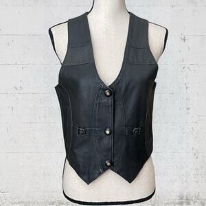 VTG Mar-Gui Black Leather Vest Size M Western Biker Punk Goth Edgy Festival